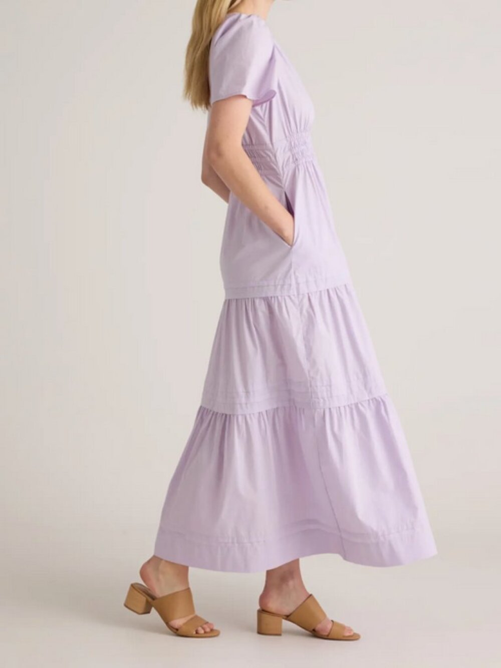 New! Quince 100% Organic Cotton Poplin Tiered Maxi Dress-Pastel Lilac Sz Small - Picture 2 of 4